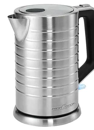 Электрочайник 2200 вт 1,7 л для дома из нержавеющей стали profi cook mc-0602