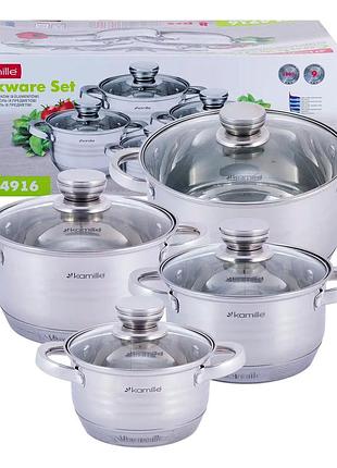 Каструлі неіржавка сталь 8 предметів для кухні kamille mc-4194