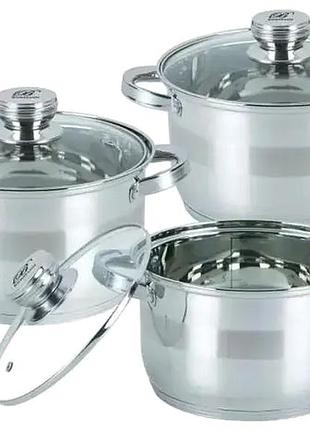 Набор посуды нержавеющая сталь 6 предметов для кухни bohmann mc-4203