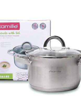 Кастрюля нержавеющая сталь 2.9 л для кухни 18 см kamille mc-1076