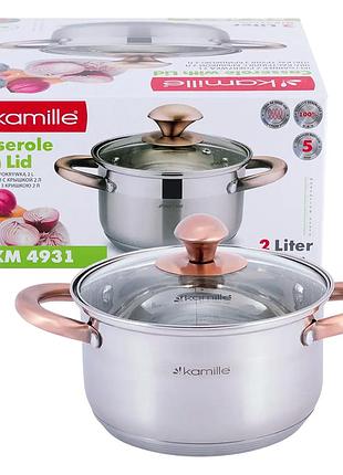 Кастрюля нержавеющая сталь 2 литра для кухни 18 см kamille mc-3006