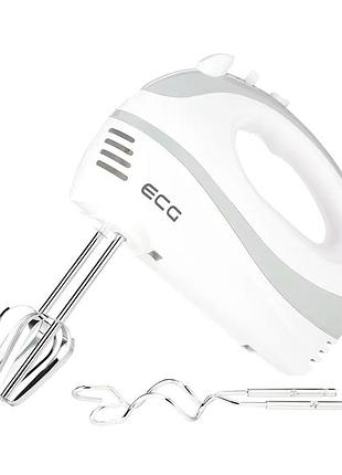 Миксер 200 вт 5 скоростей для кухни 2 насадки белый ecg mc-4026