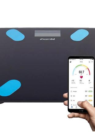 Підлогові ваги з lcd-дисплеєм визначення жиру та м'язової маси 180 кг скло чорний kamille mc-0505