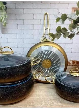 Набір посуду алюміній антипригарне покриття для кухні 7 предметів золотистий o.m.s. mc-4204
