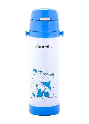 Термос із поїлкою 550 мл для роботи та подорожей блакитний kamille mc-3484