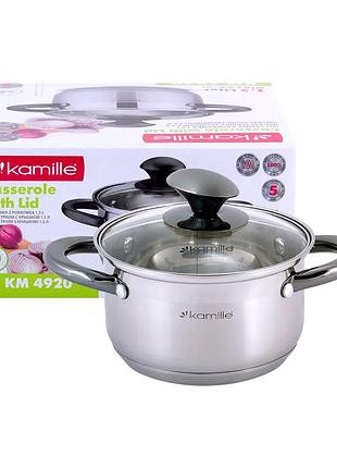 Кастрюля 1.5 л нержавеющая сталь для кухни с крышкой kamille mc-1080