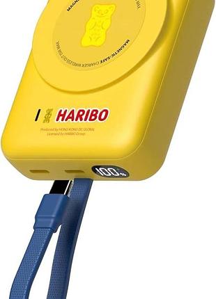 Повербанк haribo hpb-01 10000mah magsafe, магнитная беспроводная зарядка 15w, fast charge 22.5w, usb-c, желтый