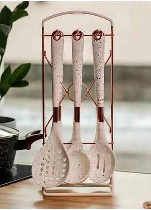 Кухонный набор 6 предметов с подставкой для кухни белый ts kitchen mc-2830