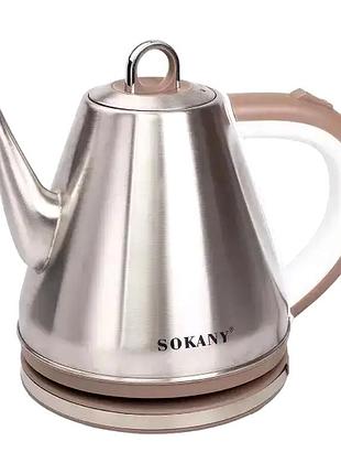 Электрочайник 1100 вт 1,5 л для кухни нержавеющая сталь sokany mc-2090