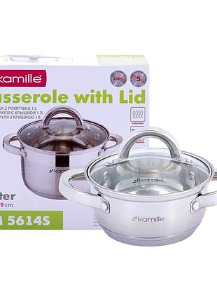 Кастрюля нержавеющая сталь 1 л 14 см для кухни с крышкой kamille mc-1079