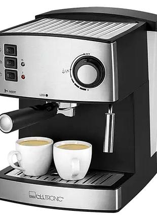 Кавоварка еспресо 850 вт 15 барів для дому 2 чашки неіржавка сталь clatronic mc-3689