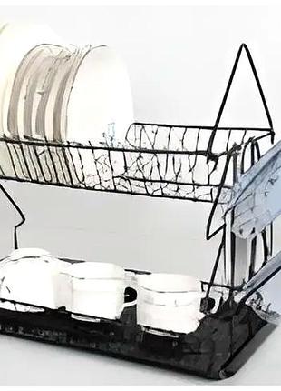 Сушарка для посуду настільна з двома рівнями сталь для кухні чорна dish rack mc-4515