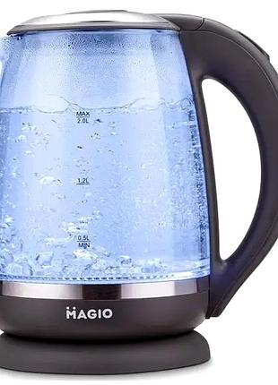 Электрочайник 2 л 1800 вт для кухни стекло черный magio mc-2067