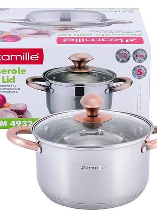Кастрюля 3.0л нержавеющая сталь для кухни 20см kamille mc-3007