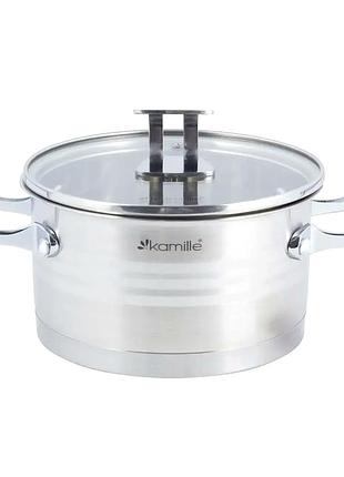 Кастрюля 2.4 л нержавеющая сталь для кухни 18 см kamille mc-3074