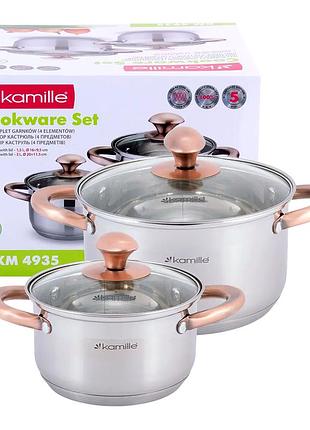 Кастрюли нержавеющая сталь 4 предмета для кухни kamille mc-4196