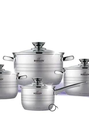 Набор посуды 8 предметов нержавеющая сталь для кухни bohmann mc-4280