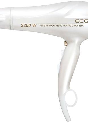 Фен 2200 вт 3 температури 2 швидкості для дому білий ecg mc-0457