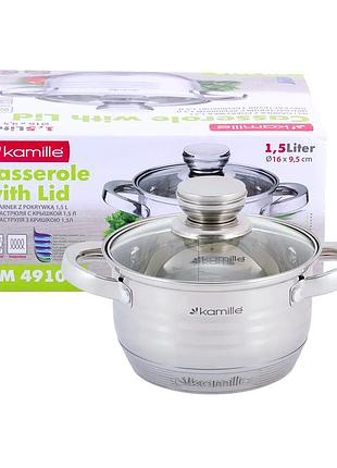 Каструля неіржавка сталь 1.5 л з кришкою для кухні kamille mc-1089