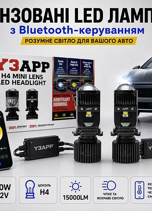 Новинка! мини-линзы y3 app цоколь h4 с управлением света через приложение 3000-6000k 12v 70w (15000lm) в штатные места! bluetooth