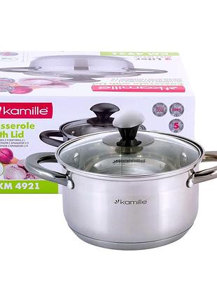 Кастрюля нержавеющая сталь 2.0 л для кухни 18 см kamille mc-2957