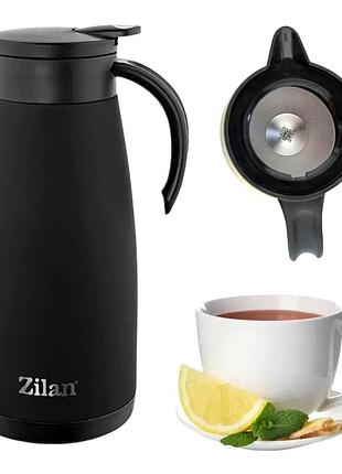 Термос 1,5 л тройная изоляция для чая и кофе черный zilan mc-3510