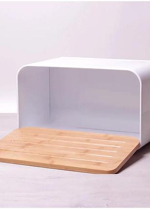Хлібниця неіржавка сталь бамбукова кришка для кухні 35x20x21.5 см біла kamille mc-0409