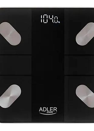 Весы напольные 180 кг 18 параметров для здоровья стекло черный adler mc-0508