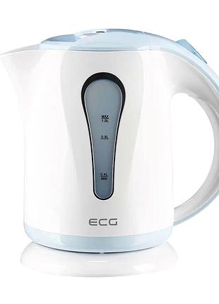 Електрочайник 1 л 1100 вт для дому білий блакитний ecg mc-0649