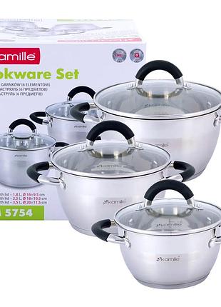 Кастрюли нержавеющая сталь для кухни 6 предметов kamille mc-4189