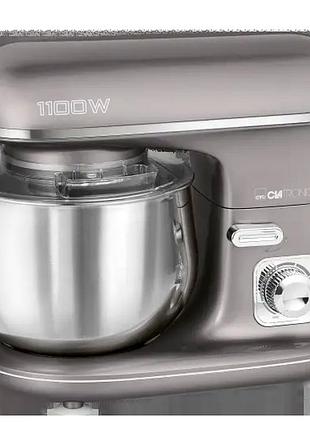 Кухонний комбайн тістоміс 1100 вт 5 л для кухні 2 насадки неіржавка сталь сірий clatronic mc-0535