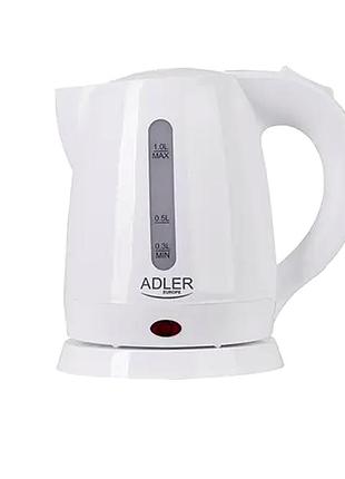 Электрочайник 1 л 1600 вт для кухни белый adler mc-2001