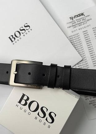 Мужской ремень hugo boss из натуральной кожи 130 см, мужской ремень хуго босс из кожи черного цвета