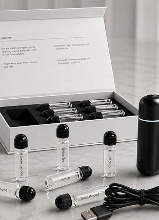 Автомобильный ультразвуковой аромадиффузор на дефлектор ultrasonic car aroma diffuser с 6 ароматами, аккумуляторный