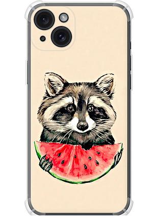 Чохол силіконовий протиударний с посиленими кутами на телефон iphone 15 plus єнотик з кавуном "4605sp-3097-58250"