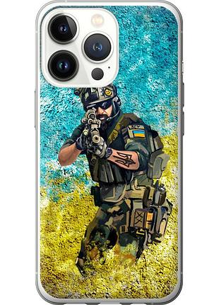 Чохол 2d пластиковий патріотичний на телефон iphone 13 pro воїн зсу "5311t-2372-58250"