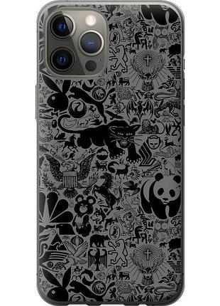 Чехол 2d пластиковый на телефон iphone 12 pro max чёрно-серый стикер бомбинг "2432t-2054-58250"