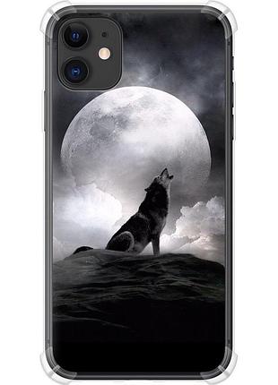 Чохол силіконовий протиударний с посиленими кутами на телефон iphone 11 вовк, що виє "934sp-1722-58250"