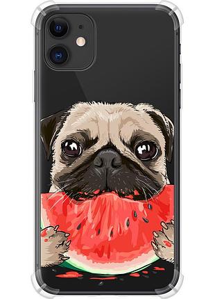 Чехол силикон с усиленными углами на телефон iphone 11 мопс и арбуз "4665sp-1722-58250"