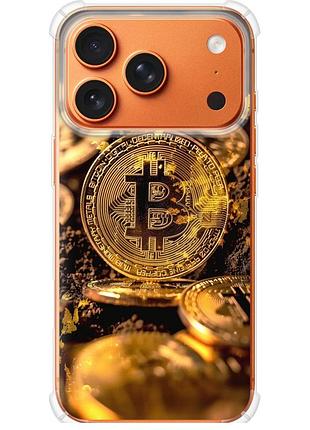 Чохол силіконовий протиударний с посиленими кутами на телефон iphone 17 pro max золота лихоманка біткойна "6089sp-4029-58250"