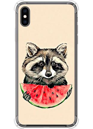 Чехол силикон с усиленными углами на телефон iphone xs max енотик с арбузом "4605sp-1557-58250"