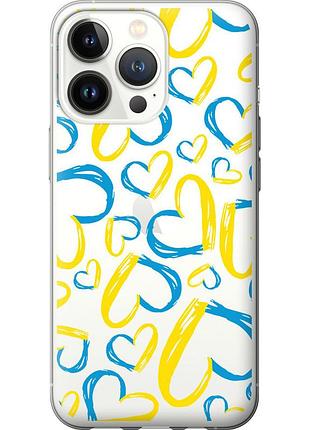 Чохол 2d пластиковий патріотичний на телефон iphone 13 pro серця ua "5292t-2372-58250"
