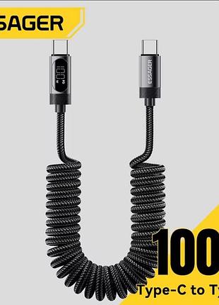 Кабель для зарядки телефона с индикацией essager pd 100w 5a. usb type c - usb type c 120 см