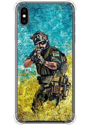 Чехол силикон с усиленными углами патриотический на телефон iphone xs max воин зсу "5311sp-1557-58250"