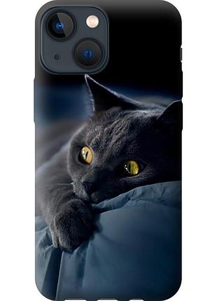 Чехол 2d пластиковый на телефон iphone 13 mini дымчатый кот "825t-2373-58250"