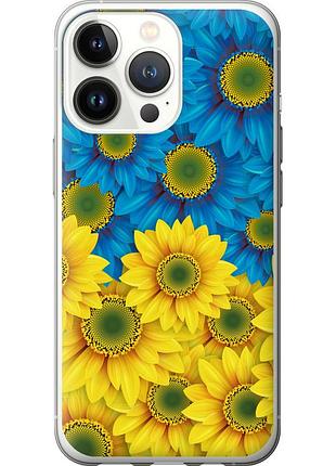 Чохол 2d пластиковий патріотичний на телефон iphone 13 pro жовто-блакитні квіти "1048t-2372-58250"