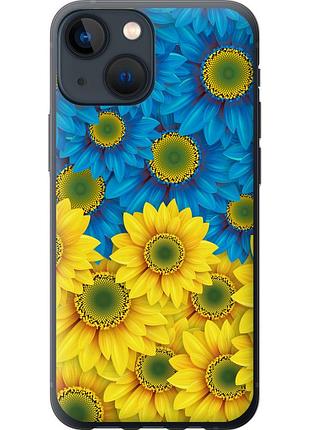 Чехол 2d пластиковый патриотический на телефон iphone 13 mini жёлто-голубые цветы "1048t-2373-58250"