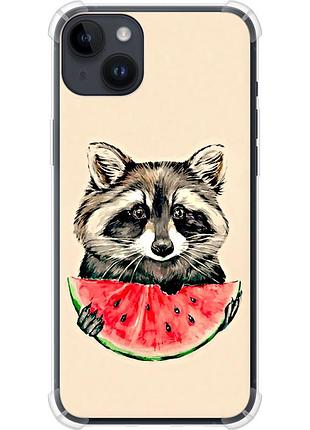 Чохол силіконовий протиударний с посиленими кутами на телефон iphone 14 plus єнотик з кавуном "4605sp-2645-58250"