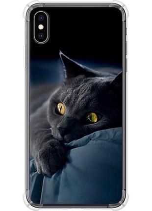 Чехол силикон с усиленными углами на телефон iphone xs max дымчатый кот "825sp-1557-58250"