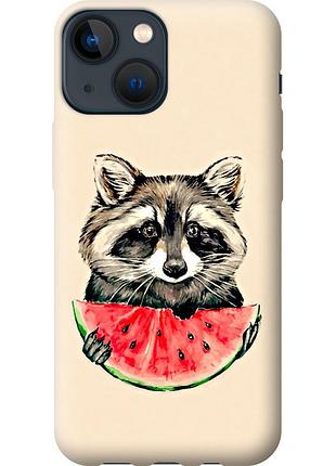 Чохол 2d пластиковий на телефон iphone 13 mini єнотик з кавуном "4605t-2373-58250"